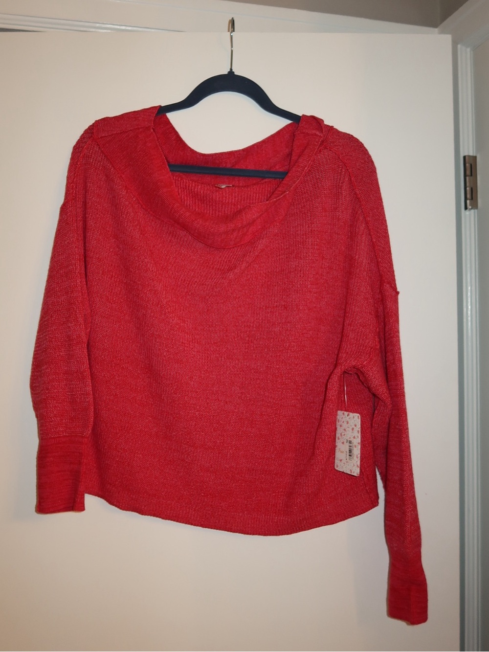 Free People Bright Red Cowl-Neck Knit Sweater